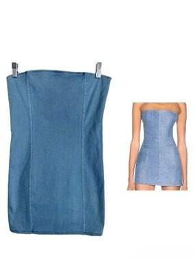 Good American Strapless Denim Mini Dress Size Small Light Wash